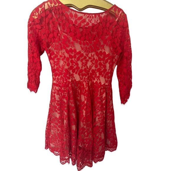 Free People semi sheer hot red dress sz 10 - Picture 4 of 6